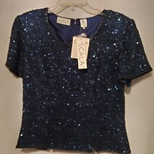 Navy Blue Sequined Top Blouse